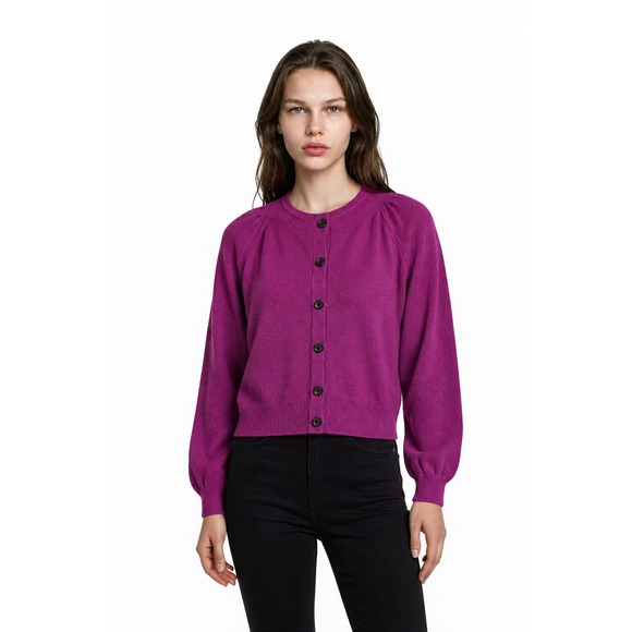 Ann Taylor Sweaters - Ann Taylor Cardigan Sweater Women's Size Small Purple Pink Cropped Puff Sleeve